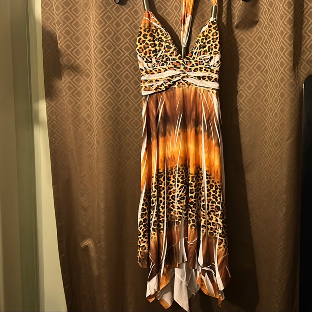 Leopard Print Maxi Dress with Orange Accents